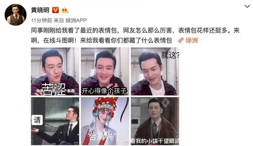  组图黄晓明绿洲晒自己的表情包喊话网友在线斗图画风搞笑
