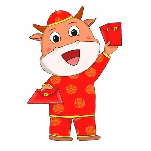  手绘可爱卡通发红包牛年形象插画素材广告素材下载至来源处