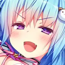  蓝色头发动漫少女,头上戴着一个猫的头饰